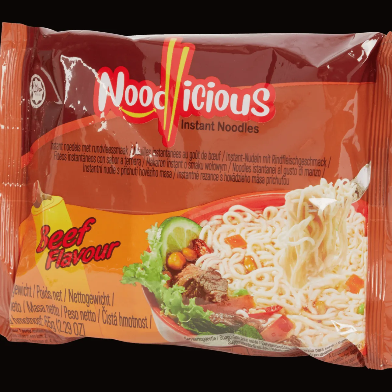 Action Noodlicious instant noedels Beef> Voeding