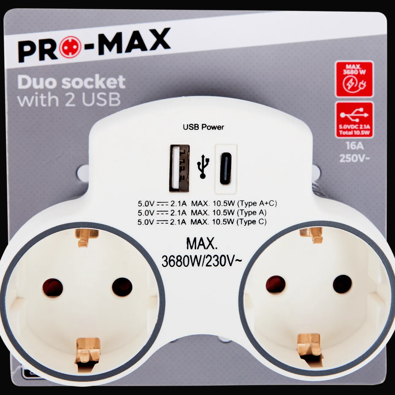 Pro-max dubbele wandstekker> Verlengsnoeren