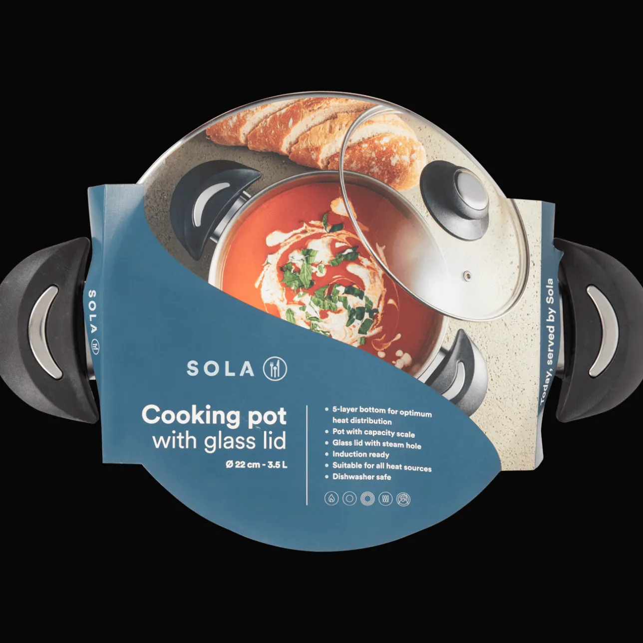 Sola kookpan met glazen deksel> Pannen