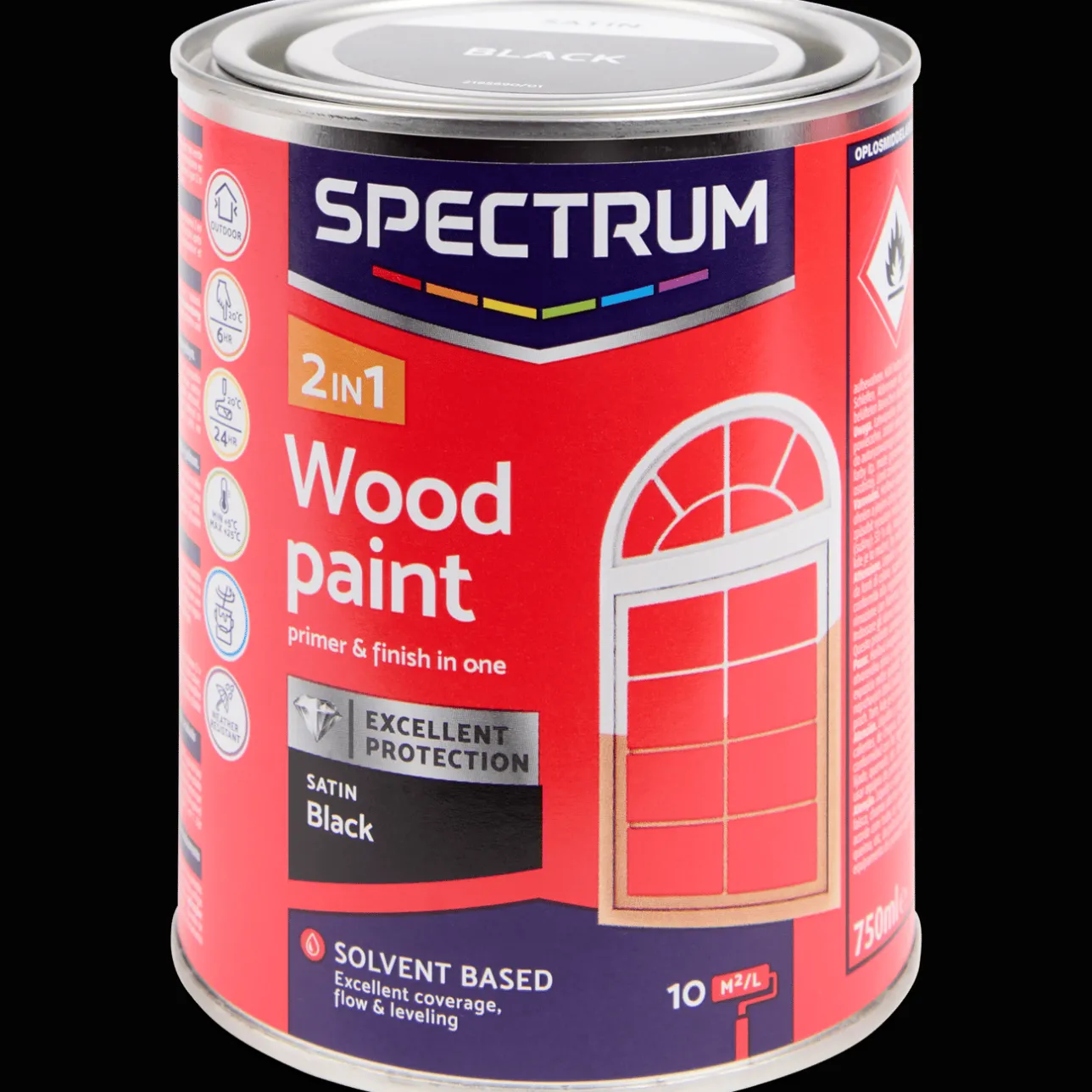Spectrum 2-in-1 zijdeglans houtlak zwart> Verf