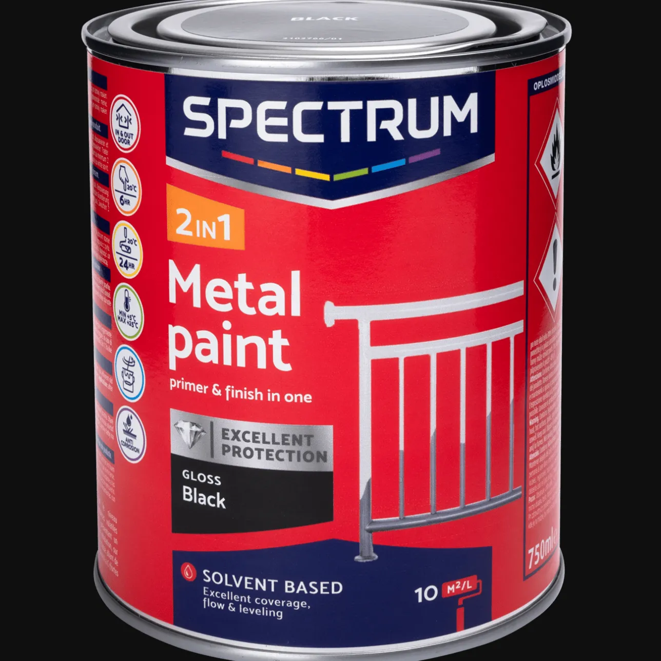 Spectrum 2-in-1 zijdeglans metaallak zwart> Verf